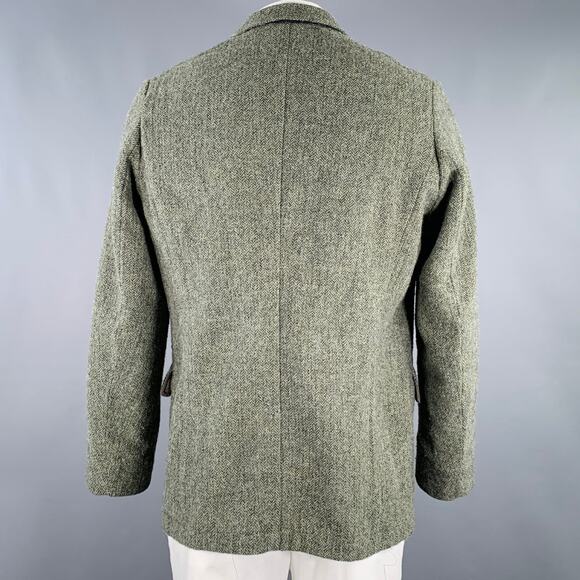 DRIES VAN NOTEN Size 44 Green Herringbone Wool Peak Lapel Sport Coat - Picture 3 of 6